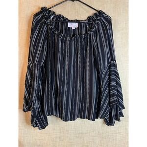 Panhandle Striped Peasant Blouse Bell Sleeve Ruffle‎ Western Top Womens 19Size M